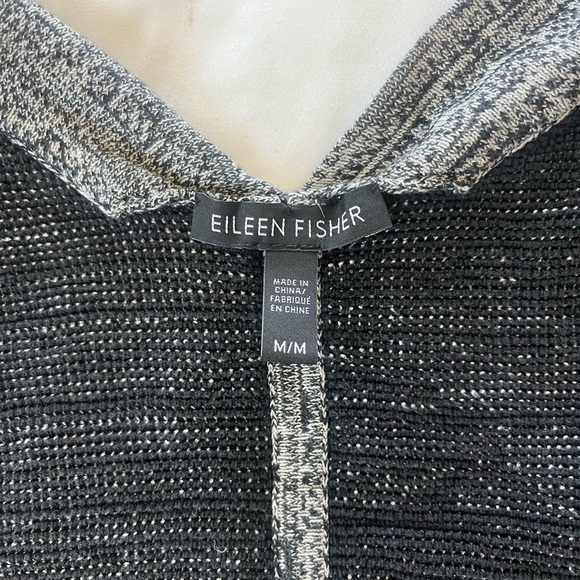 Eileen Fisher Silk Organic Cotton Open Front Cardigan Knit Sweater Grey Black - Picture 4 of 5